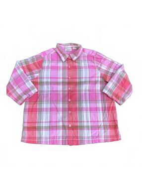 Lemon Grass Women's 2X Pink Plaid Button-Up Shirt 100% Cotton